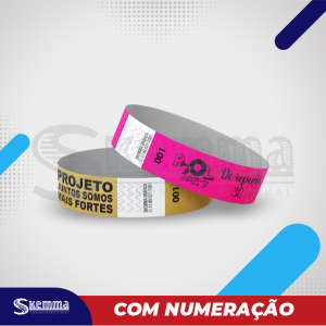 Pulseiras para Eventos PVC Neon Área útil de Impressão 10 x 1,5 cm Impressão em Preto  COM NUMERAÇÃO 